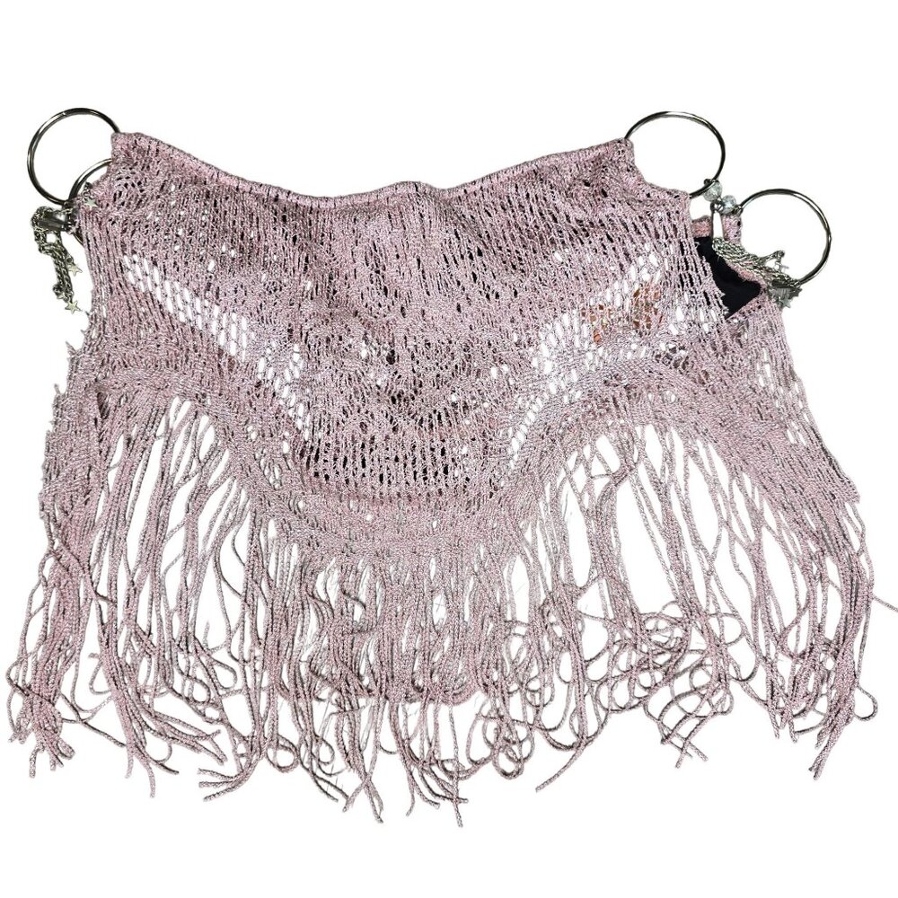 Pink & Black Fringe Bikini bottom With Ring Details XL By Bella & Blue 96% Nylon